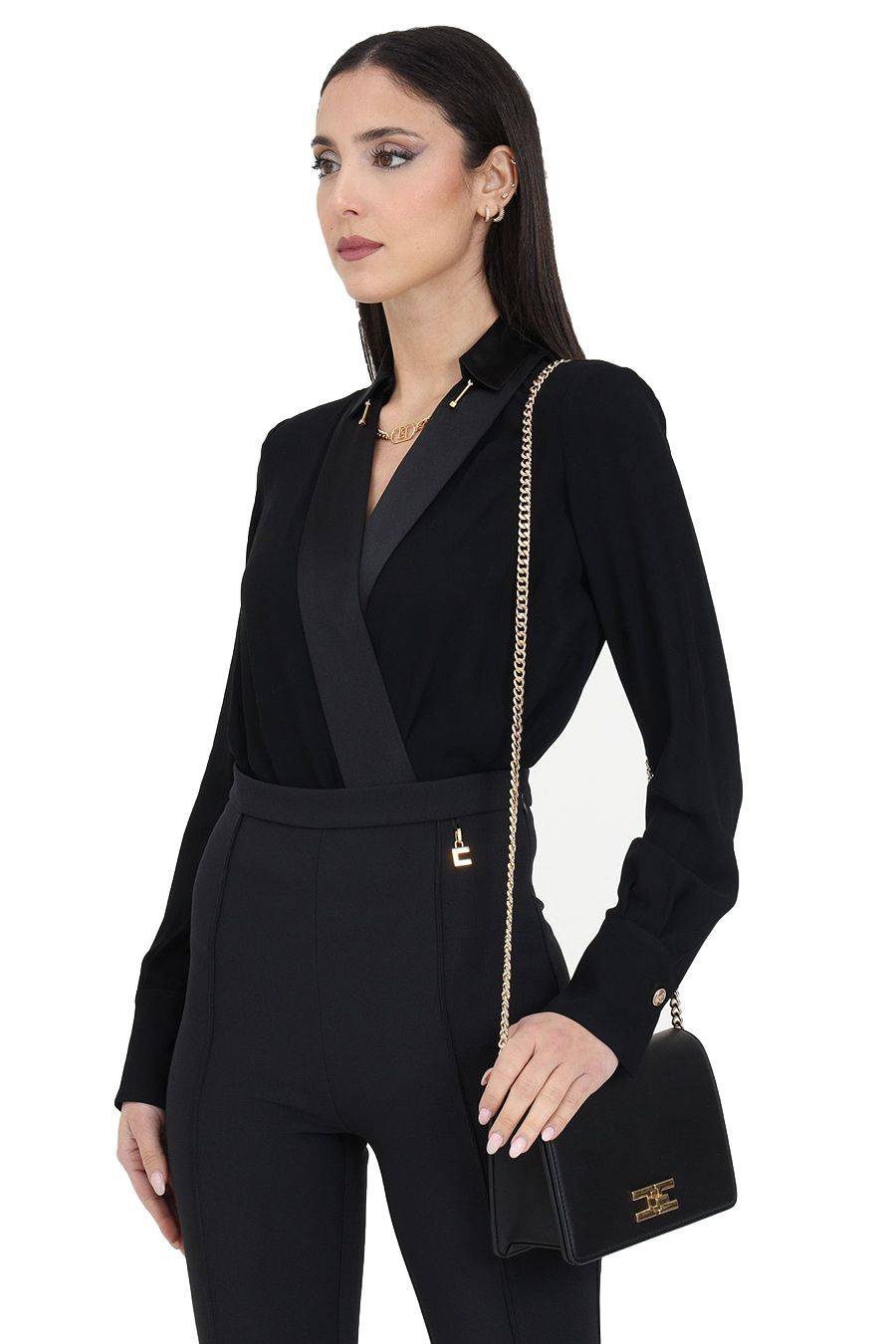 ELISABETTA FRANCHI  Camicia Nera in Viscosa Elisabetta Franchi Donna Saldi Di Fabbrica