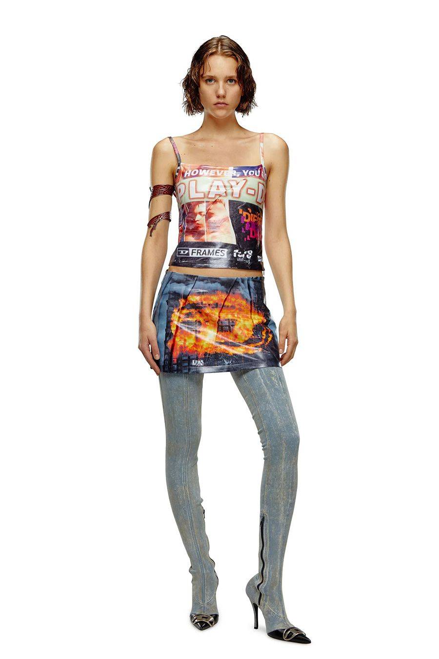 DIESEL  Gonna Piegata Multicolore Diesel - Abbigliamento in Poliestere da Donna Novità
