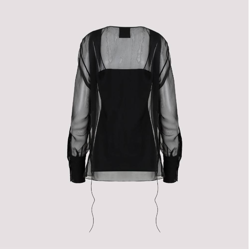 GIVENCHY  Camicia Nera in Seta Drappeggiata Givenchy con Lacci Laterali Sconto