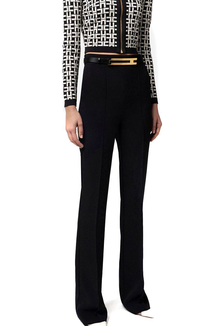 ELISABETTA FRANCHI  Pantaloni Neri Elisabetta Franchi in Tessuto Misto Fino al 55% di sconto