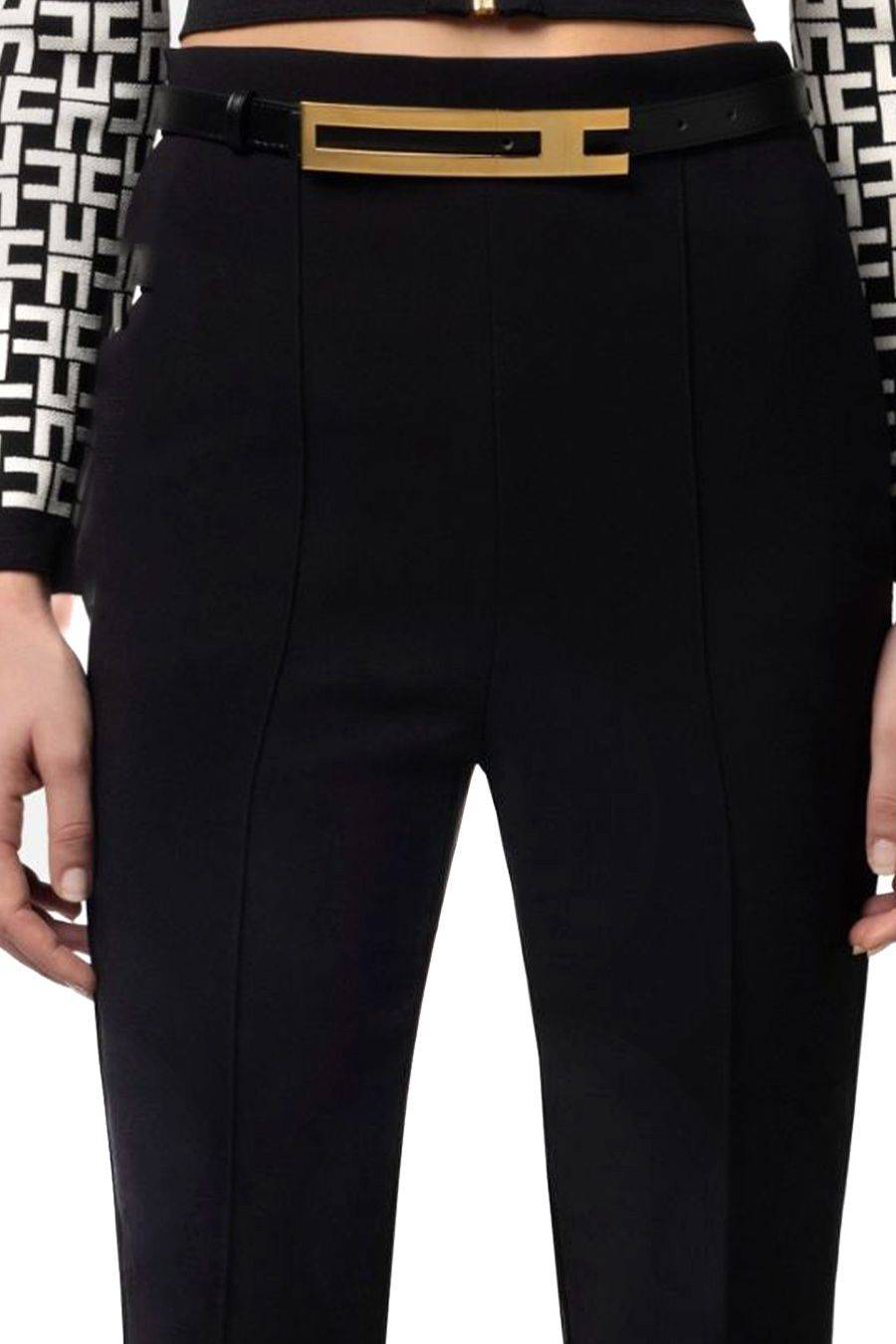 ELISABETTA FRANCHI  Pantaloni Neri Elisabetta Franchi in Tessuto Misto Fino al 55% di sconto