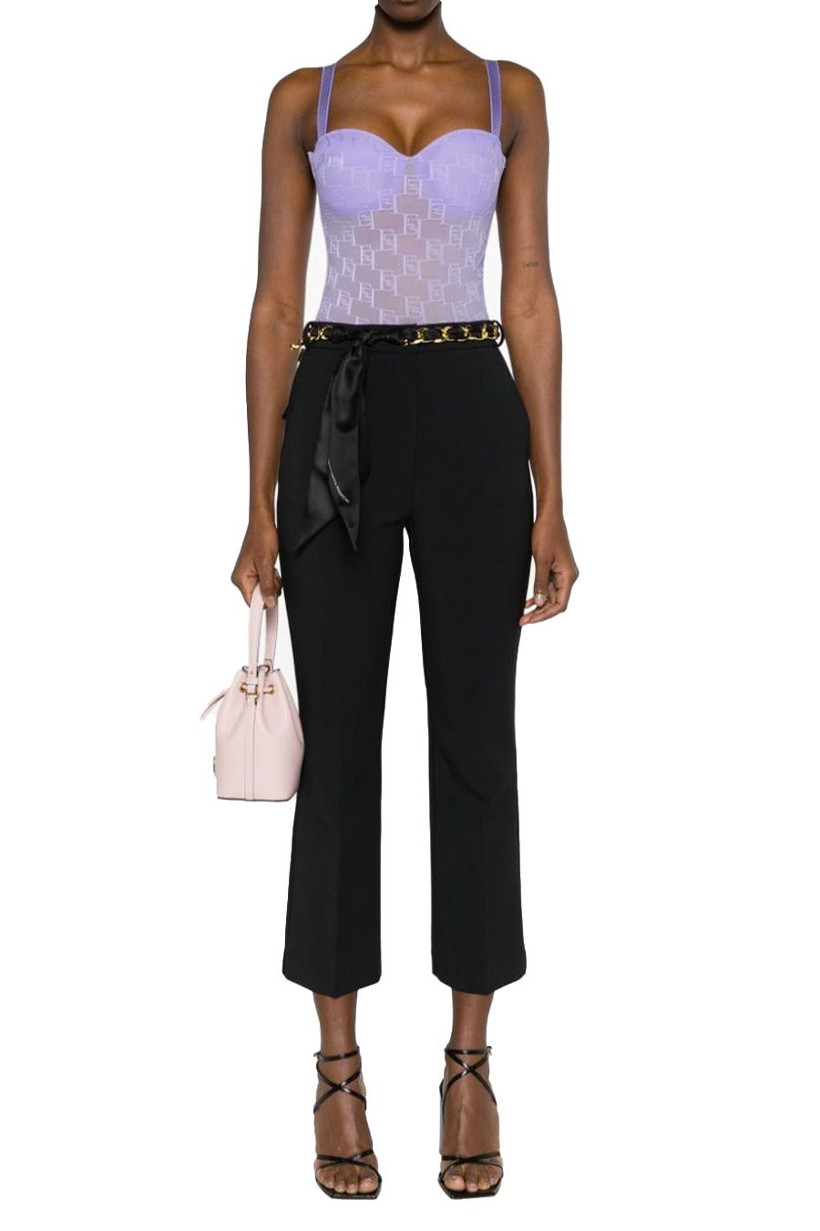 ELISABETTA FRANCHI  Pantaloni Neri in Poliestere Elisabetta Franchi da Donna Saldi Di Fabbrica