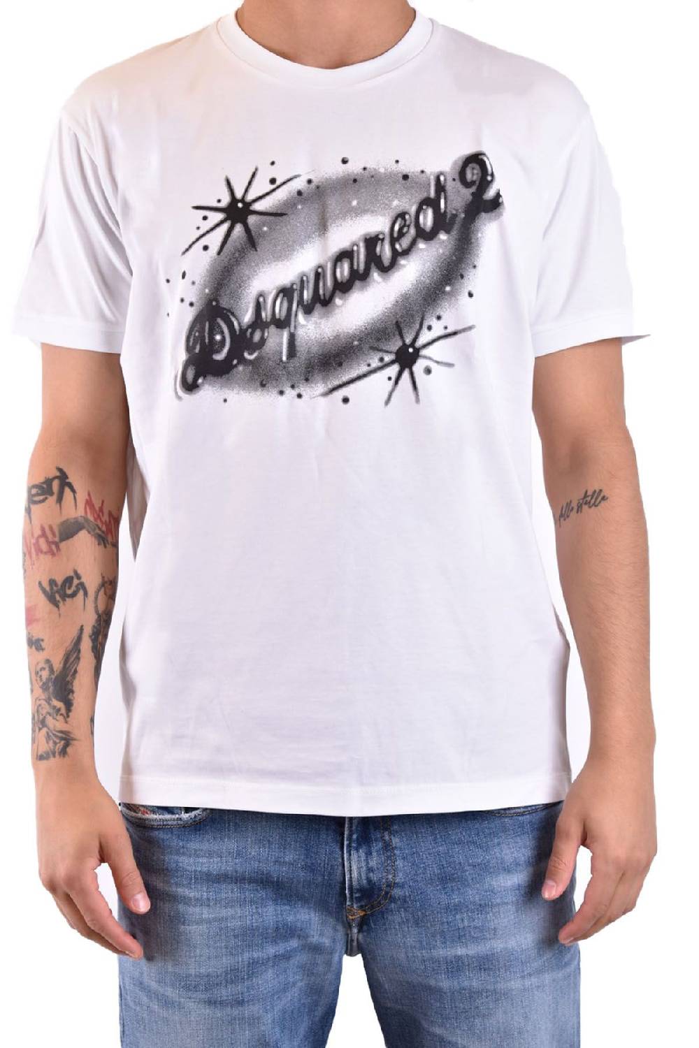 DSQUARED2  T-Shirt da Uomo DSQUARED2 in Cotone Bianco Lightning offer