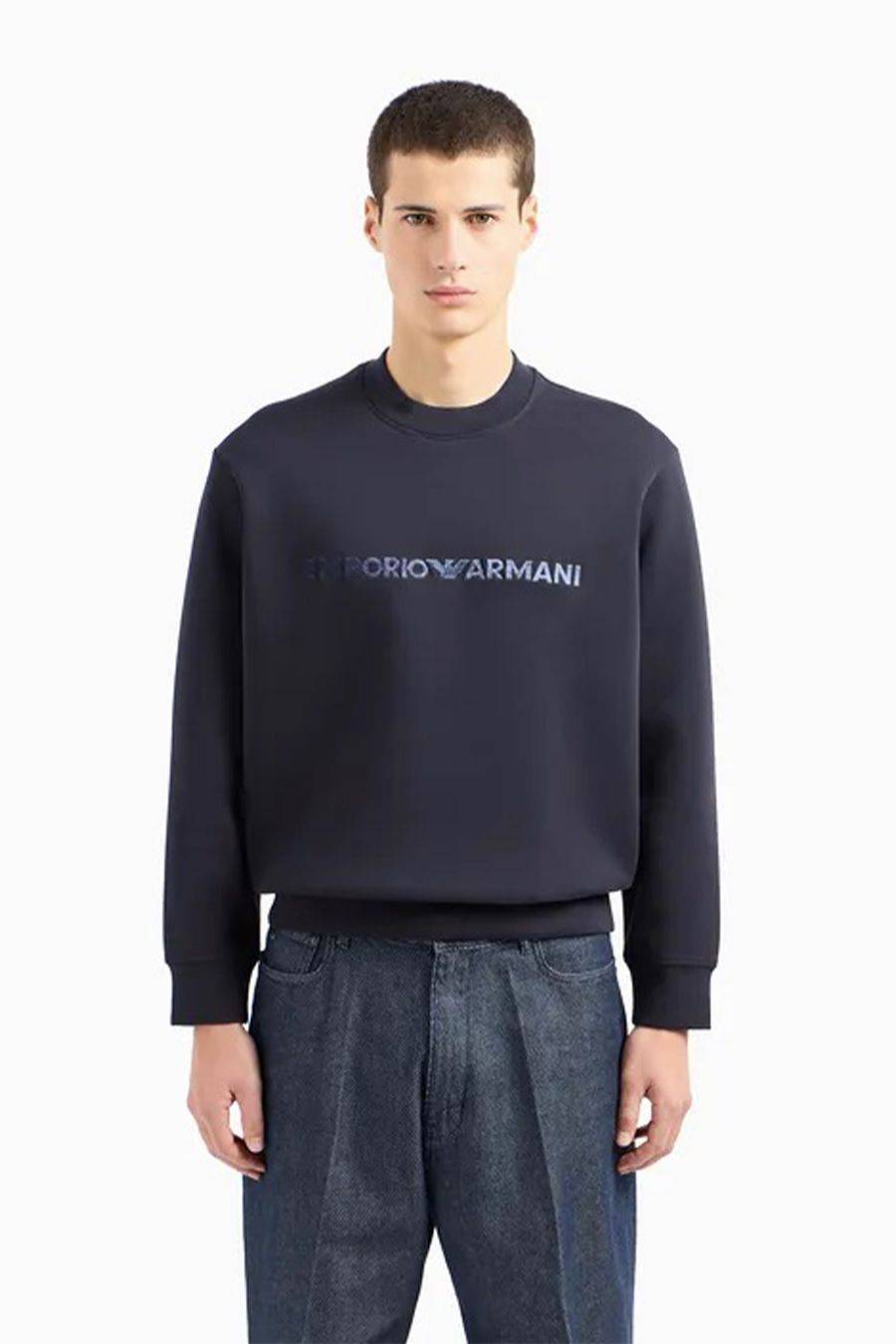 EMPORIO ARMANI  Felpa da Uomo Emporio Armani in Cotone Misto Azzurro Cielo Fino al 60% di sconto