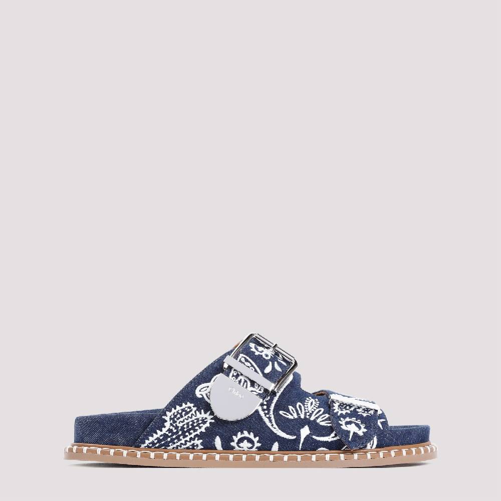 CHLOÉ  Sandali Bassi Chloe in Cotone Blu Ricamato 2025