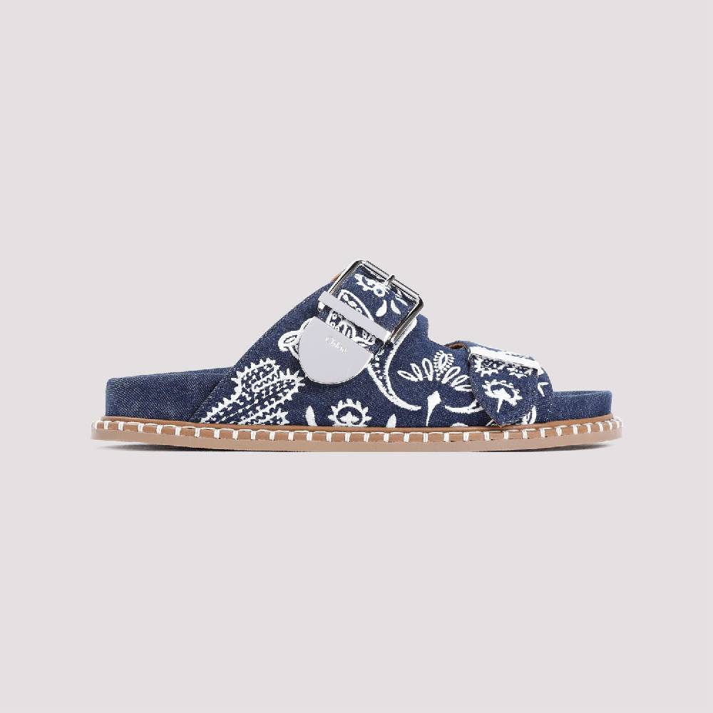 CHLOÉ  Sandali Bassi Chloe in Cotone Blu Ricamato 2025