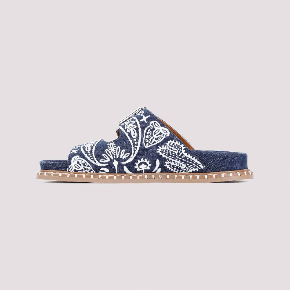 CHLOÉ  Sandali Bassi Chloe in Cotone Blu Ricamato 2025