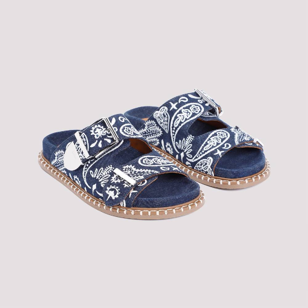 CHLOÉ  Sandali Bassi Chloe in Cotone Blu Ricamato 2025