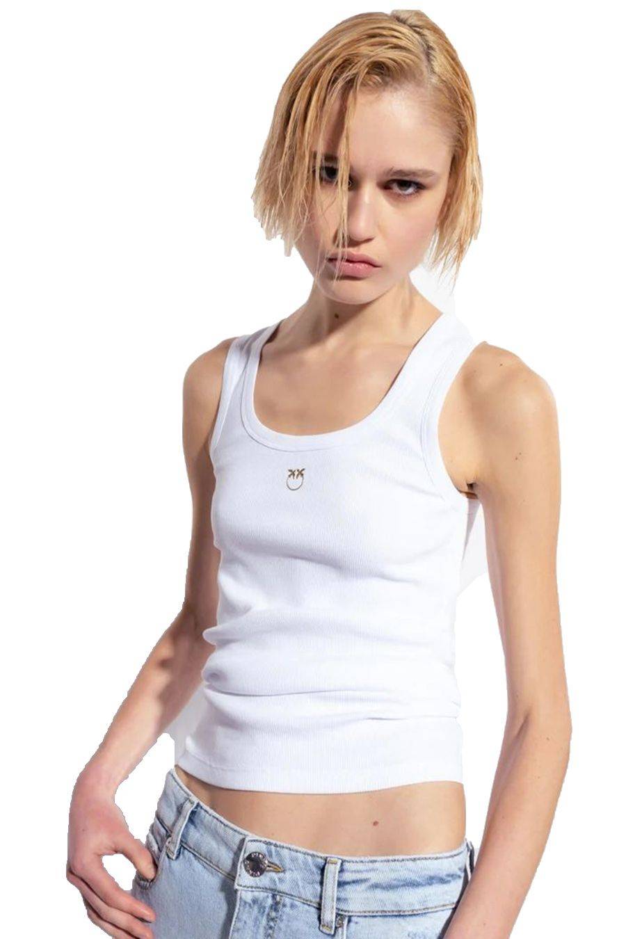 PINKO  Maglia PINKO in Cotone Elasticizzato Bianco - Top Donna Offerta migliore
