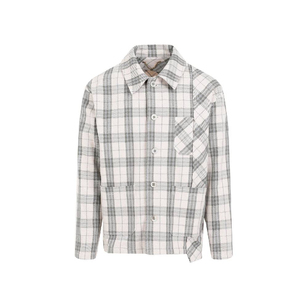GOLDEN GOOSE  Camicia Uomo Quadri Ecru Verde in Cotone Golden Goose Promozione