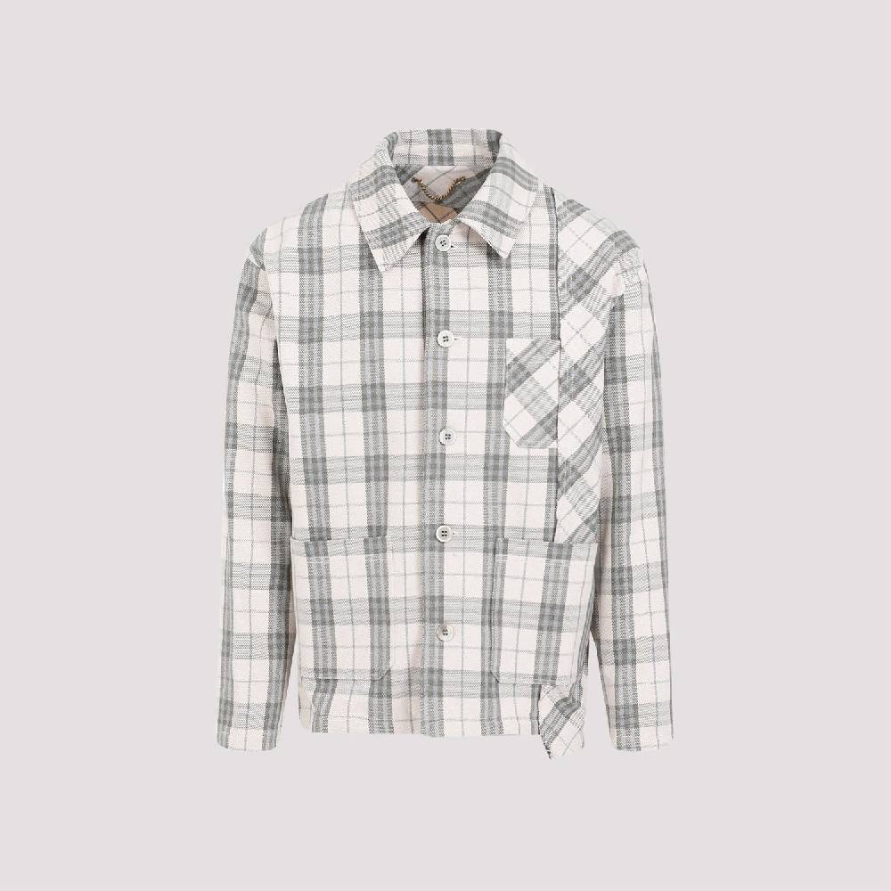 GOLDEN GOOSE  Camicia Uomo Quadri Ecru Verde in Cotone Golden Goose Promozione