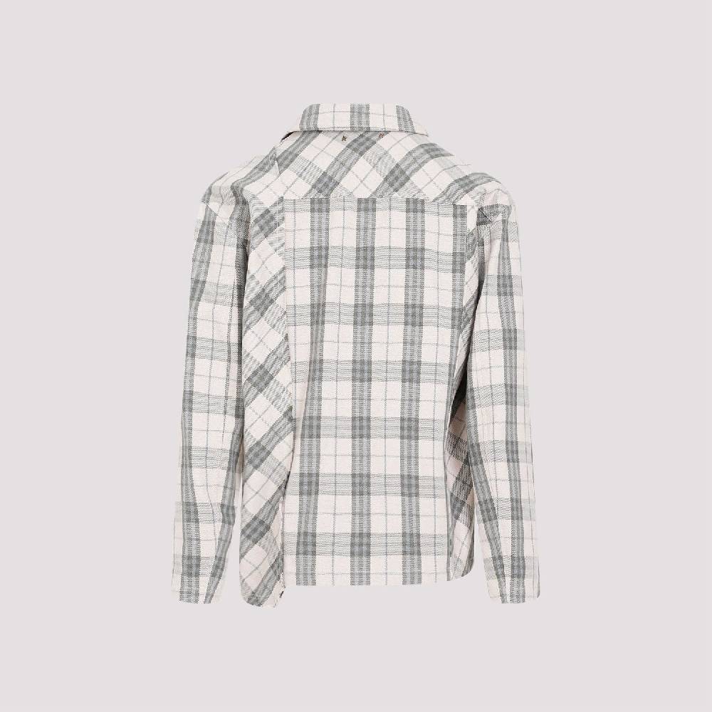 GOLDEN GOOSE  Camicia Uomo Quadri Ecru Verde in Cotone Golden Goose Promozione