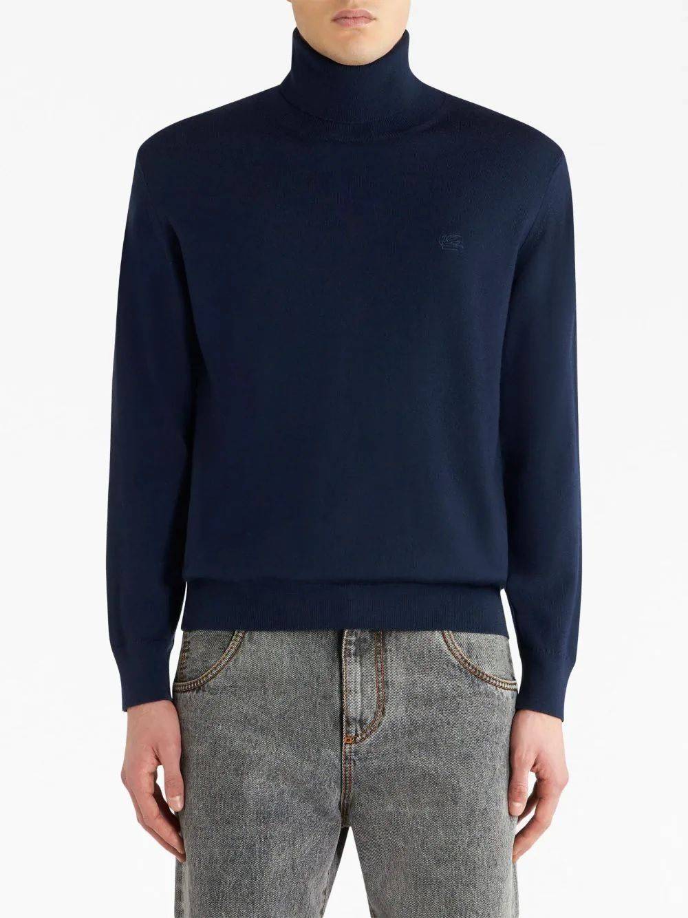 ETRO  Maglione Dolcevita Blu in Lana Vergine da Uomo ETRO Sottocosto