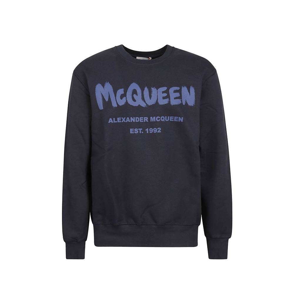 ALEXANDER MCQUEEN Felpa di Cotone Blu con Logo Alexander McQueen da Uomo