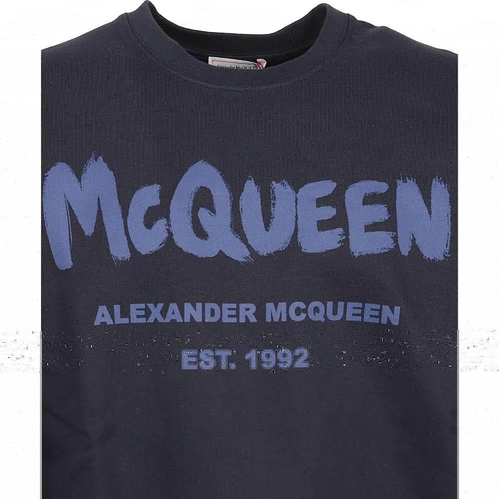 ALEXANDER MCQUEEN  Felpa di Cotone Blu con Logo Alexander McQueen da Uomo Prezzo di fabbrica