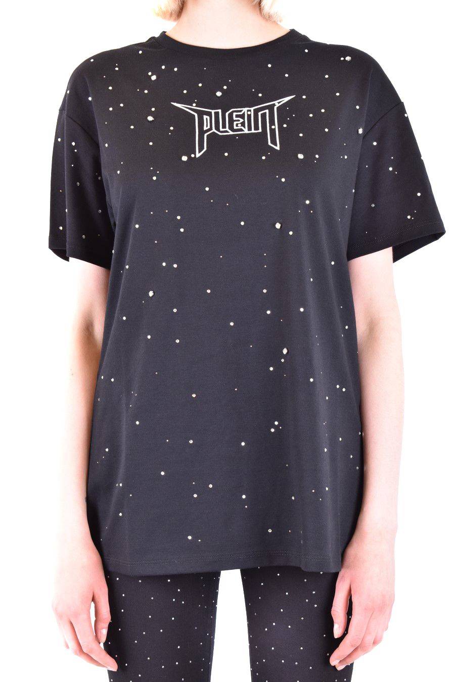 PHILIPP PLEIN  T-Shirt Nera in Cotone con Decorazioni in Vetro di Philipp Plein per Donna