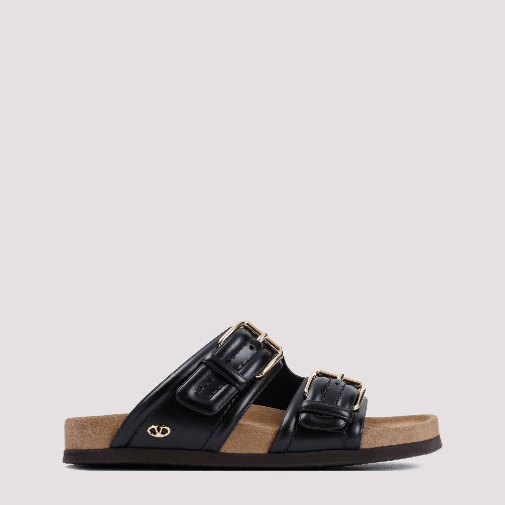 VALENTINO GARAVANI  Sandali in Vitello Nero Valentino Garavani con Fibbie Dorate Offerta San Valentino