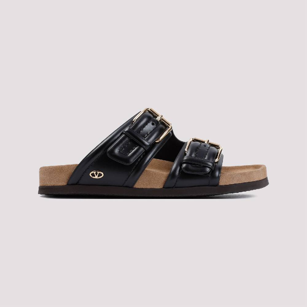 VALENTINO GARAVANI  Sandali in Vitello Nero Valentino Garavani con Fibbie Dorate Offerta San Valentino