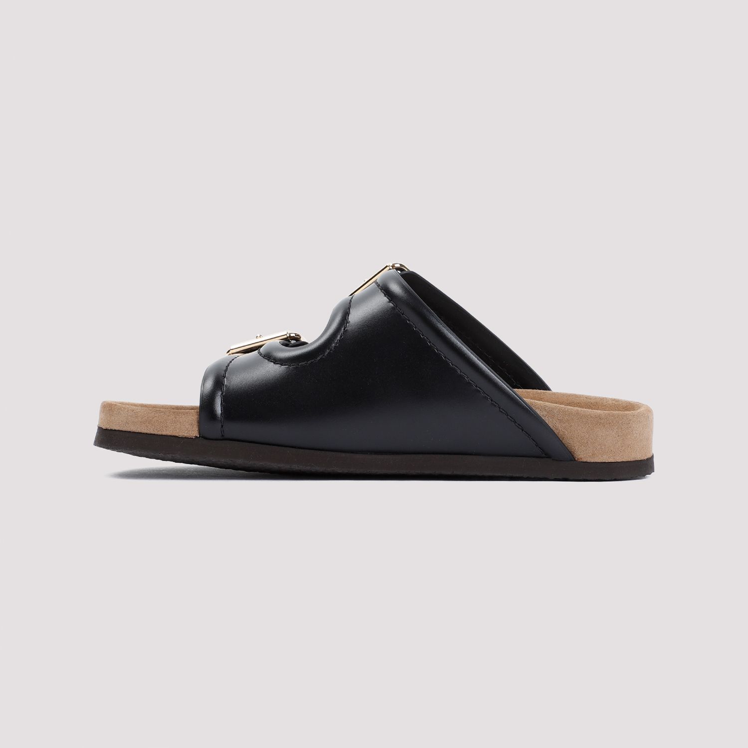 VALENTINO GARAVANI  Sandali in Vitello Nero Valentino Garavani con Fibbie Dorate Offerta San Valentino