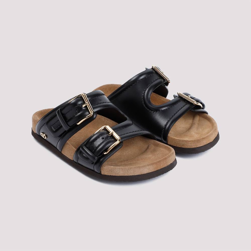 VALENTINO GARAVANI  Sandali in Vitello Nero Valentino Garavani con Fibbie Dorate Offerta San Valentino