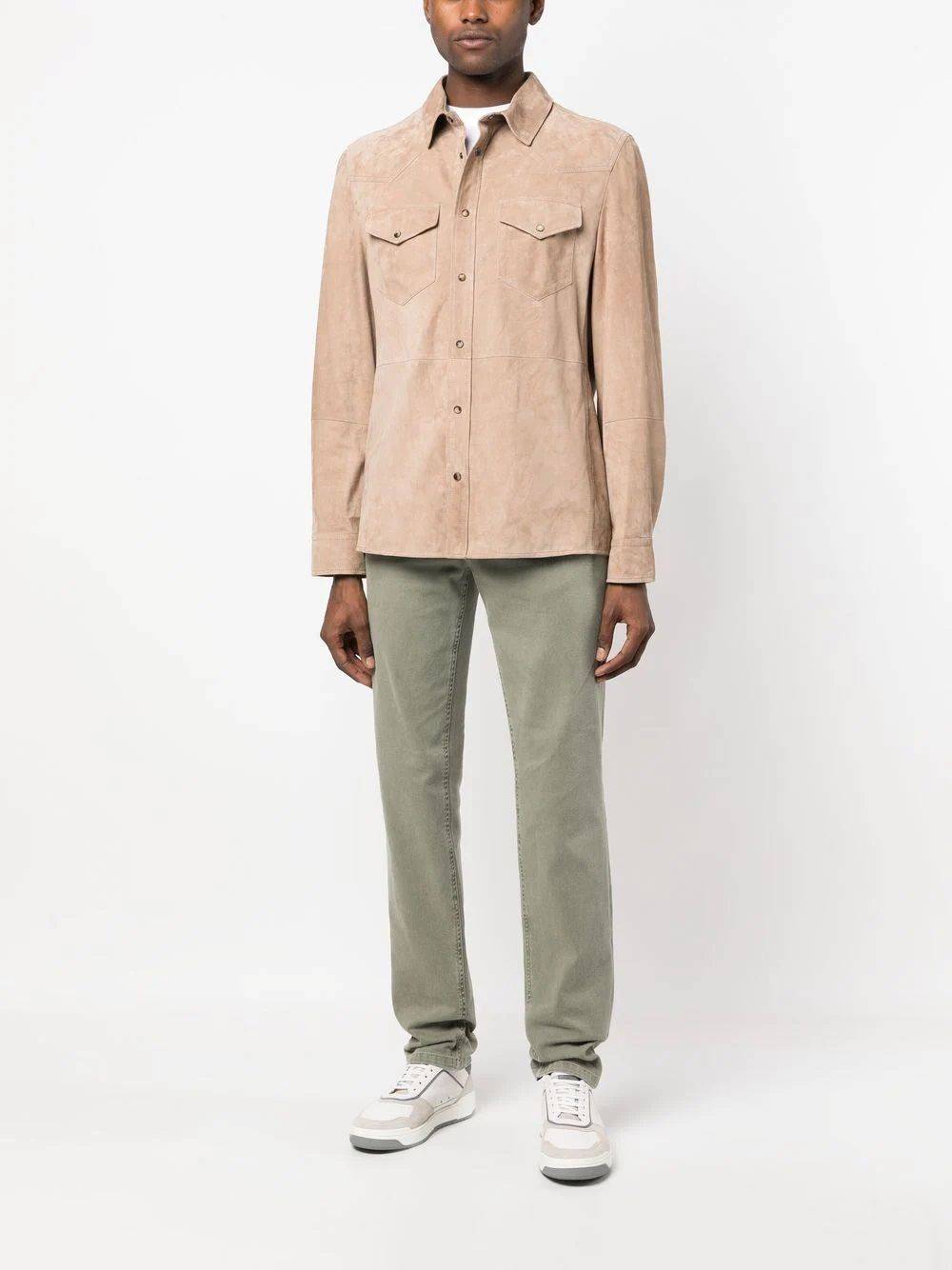 BRUNELLO CUCINELLI  Camicia Uomo Beige Brunello Cucinelli in Pelle con Chiusura a Pressione Offerta Anniversario