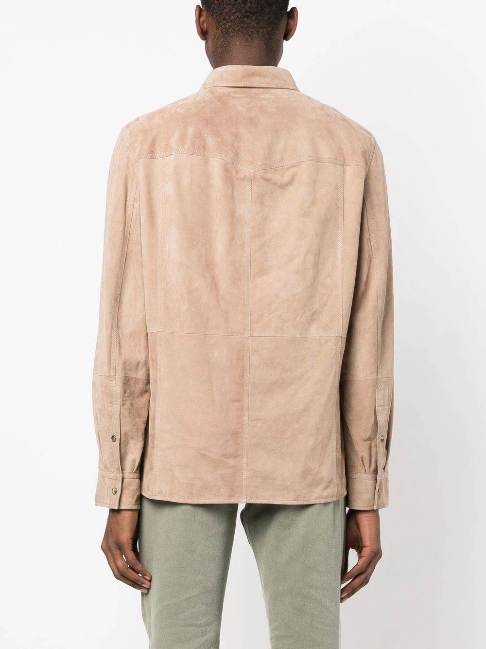 BRUNELLO CUCINELLI  Camicia Uomo Beige Brunello Cucinelli in Pelle con Chiusura a Pressione Offerta Anniversario