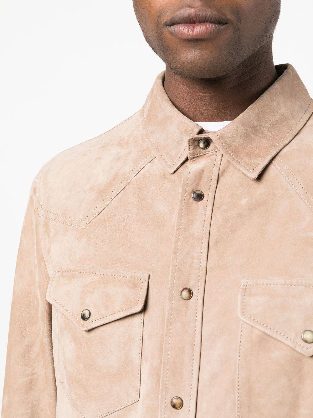 BRUNELLO CUCINELLI  Camicia Uomo Beige Brunello Cucinelli in Pelle con Chiusura a Pressione Offerta Anniversario