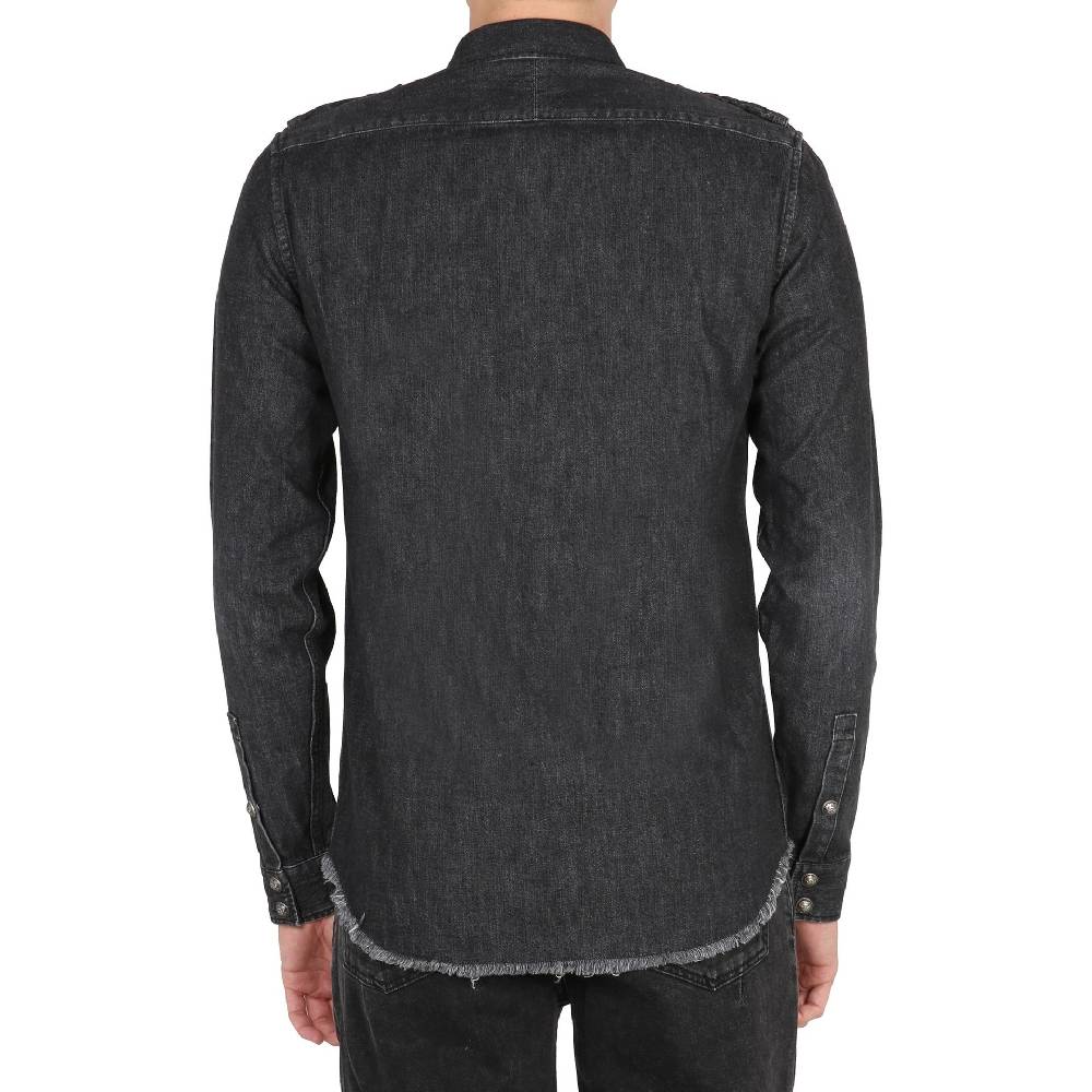 BALMAIN  Camicia Denim Nera Balmain da Uomo - 100% Cotone con Frange Liquidazione