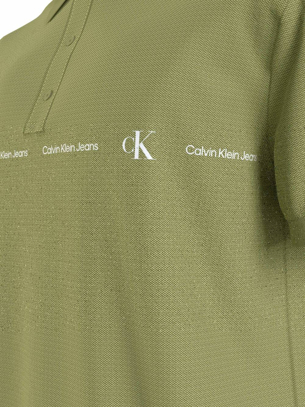 CALVIN KLEIN  Polo da Uomo Calvin Klein in Cotone Elasticizzato Verde Vendita Calda