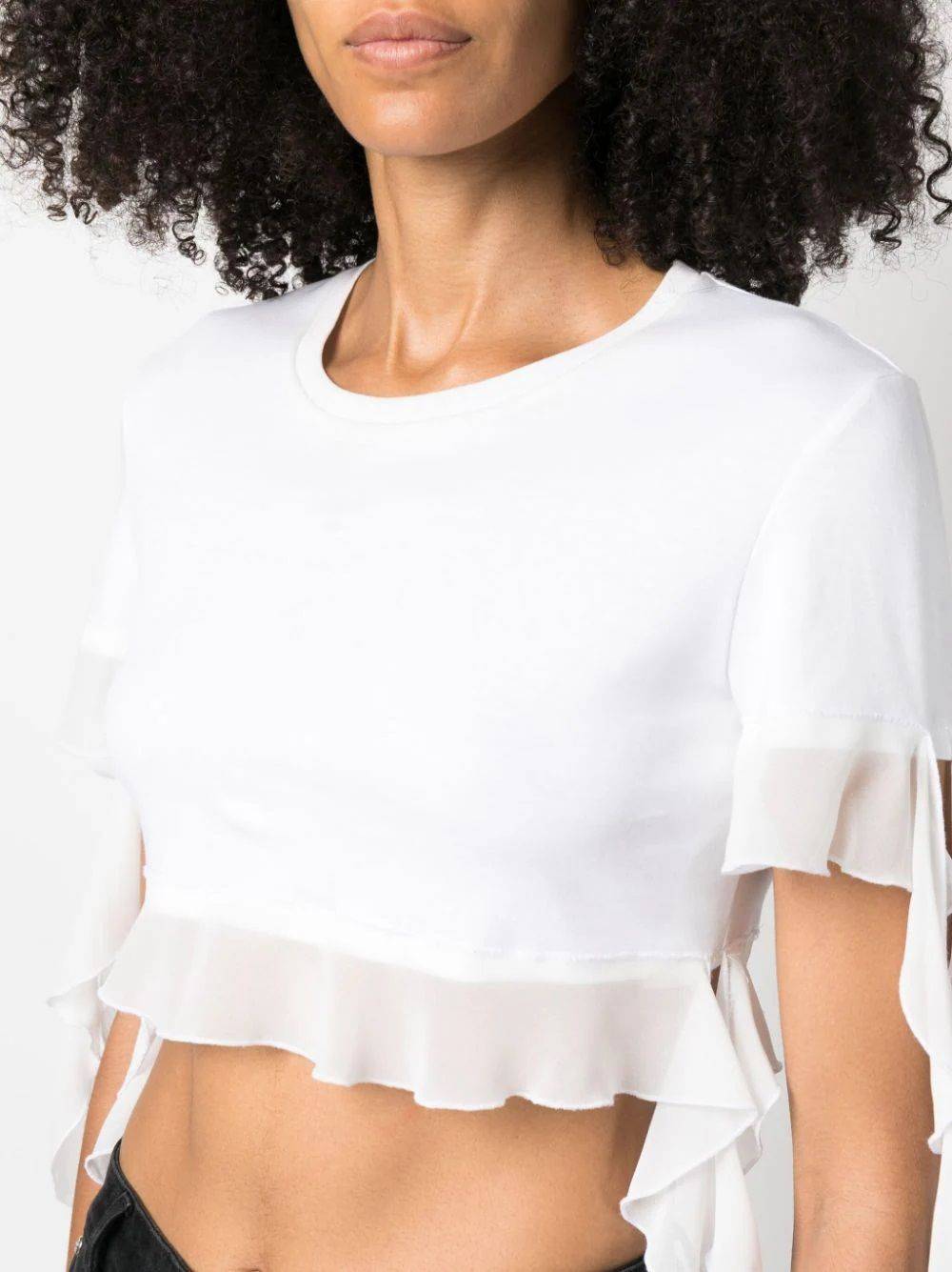 BLUMARINE  T-shirt di Cotone Bianco con Ruches BLUMARINE da Donna Moda
