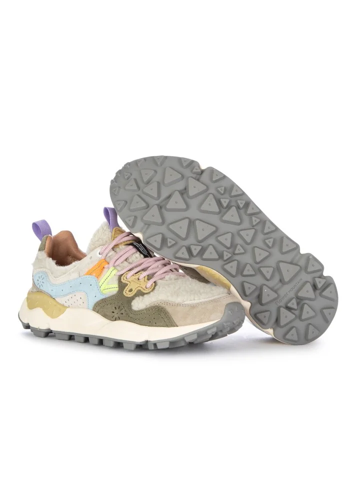FLOWER MOUNTAIN | SNEAKERS YAMANO 3 SUEDE TEDDY BEIGE VERDE Nuovo