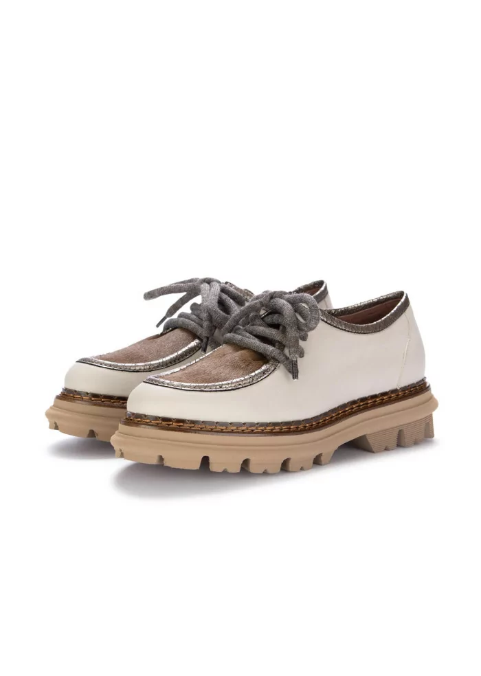 CATERINA C | SCARPE ALLACCIATE PELLE CAVALLINO AVORIO MARRONE