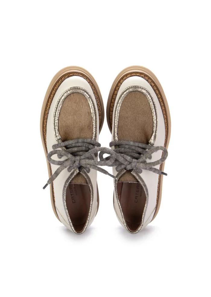 CATERINA C | SCARPE ALLACCIATE PELLE CAVALLINO AVORIO MARRONE Shopping Online