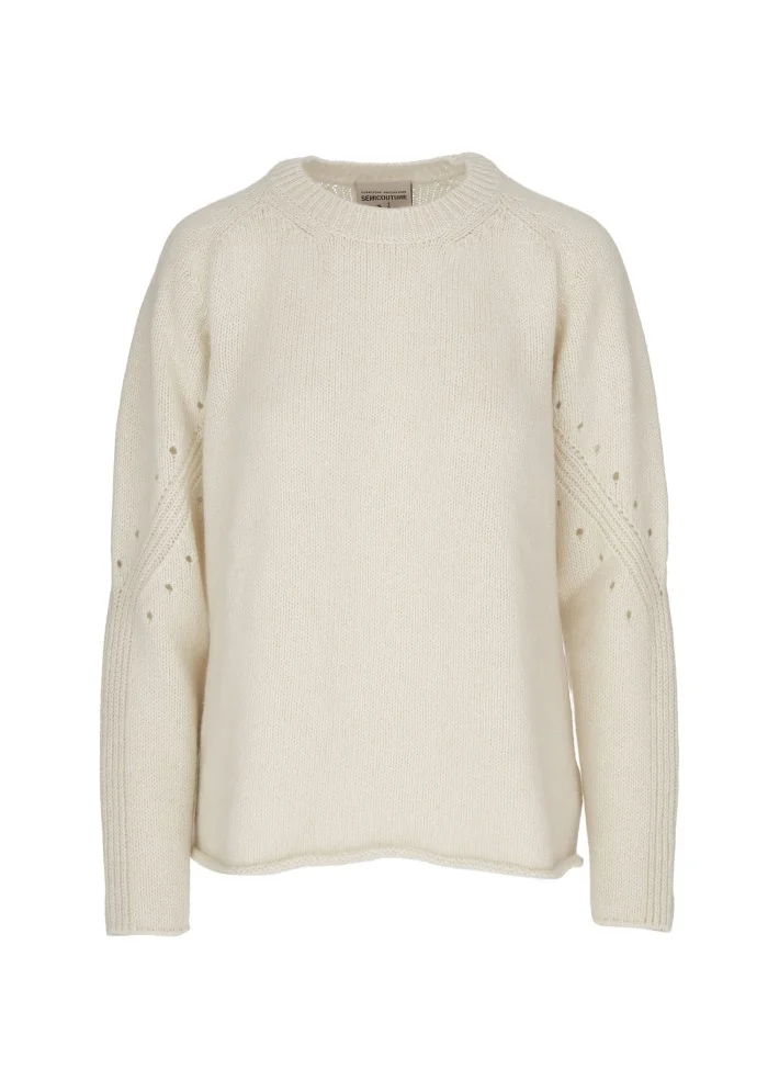 SEMICOUTURE | MAGLIONE DETTAGLI TRAFORATI BIANCO PANNA In Linea