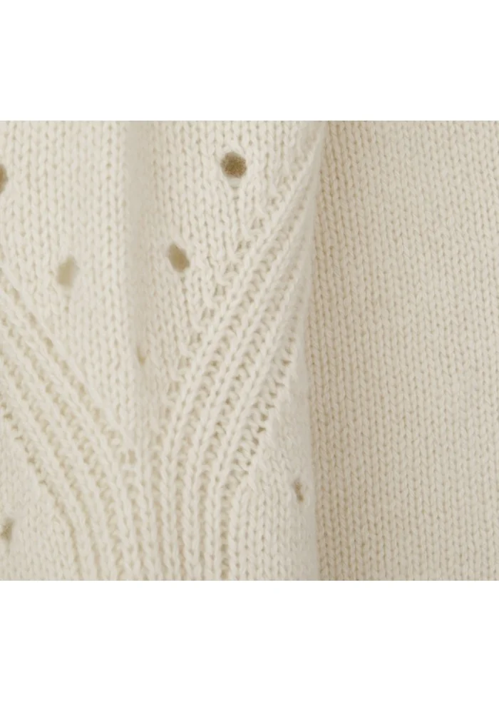SEMICOUTURE | MAGLIONE DETTAGLI TRAFORATI BIANCO PANNA In Linea