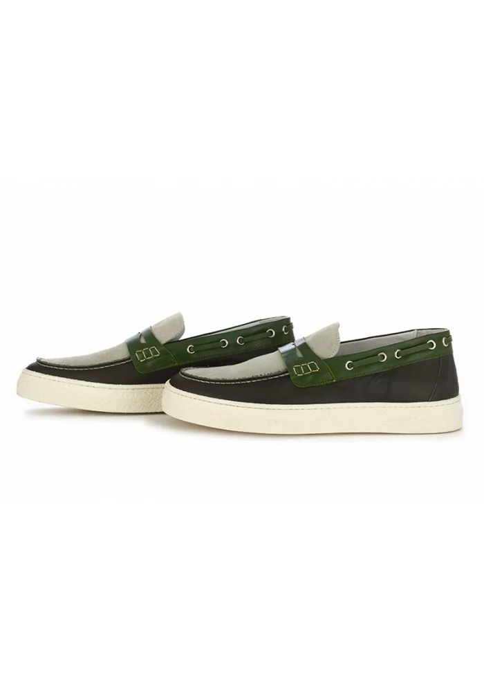 OA NON-FASHION | MOCASSINI SUOLA GOMMA GRIGIO / VERDE Nuovo
