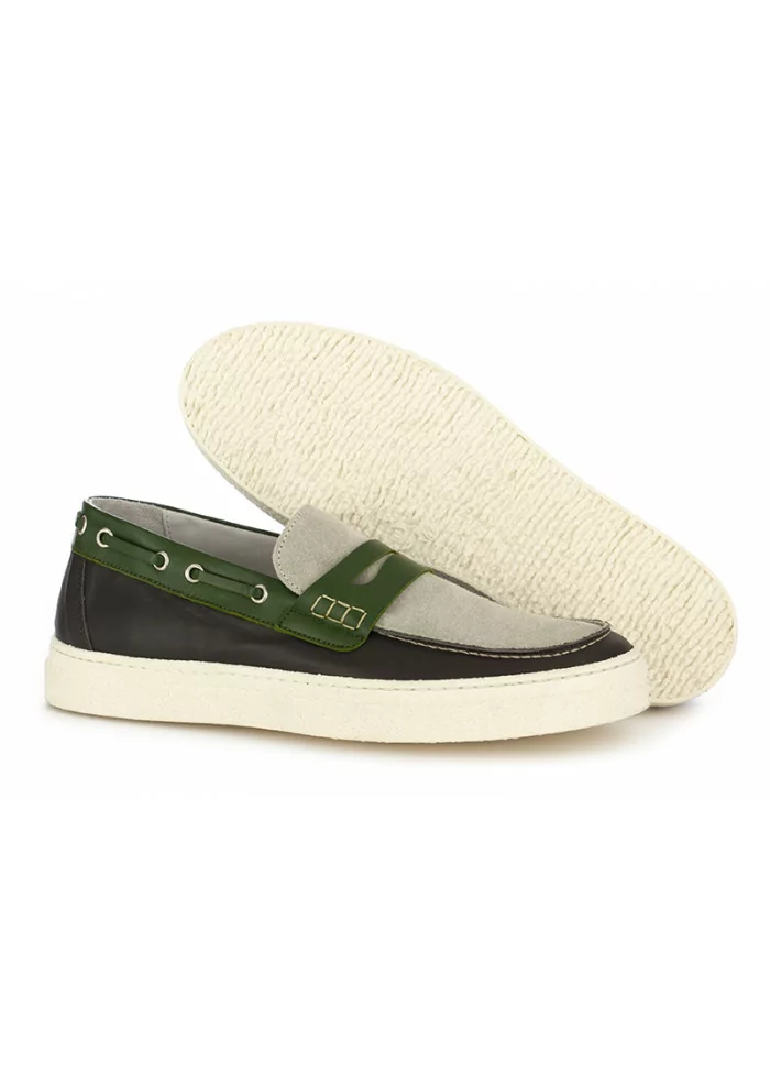 OA NON-FASHION | MOCASSINI SUOLA GOMMA GRIGIO / VERDE Nuovo