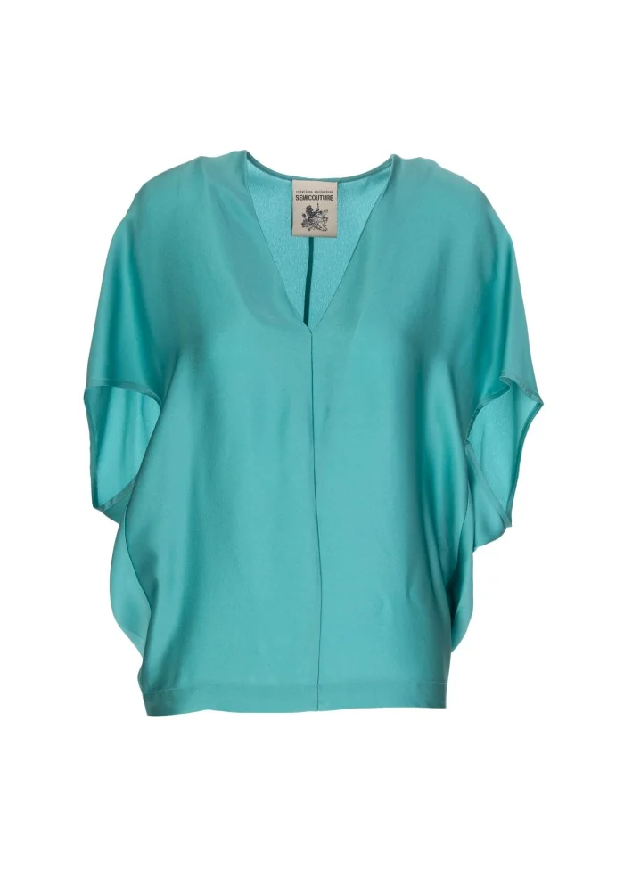 SEMICOUTURE | BLUSA SCOLLO A V ACQUA MARINA Discount Store per i nuovi prodotti