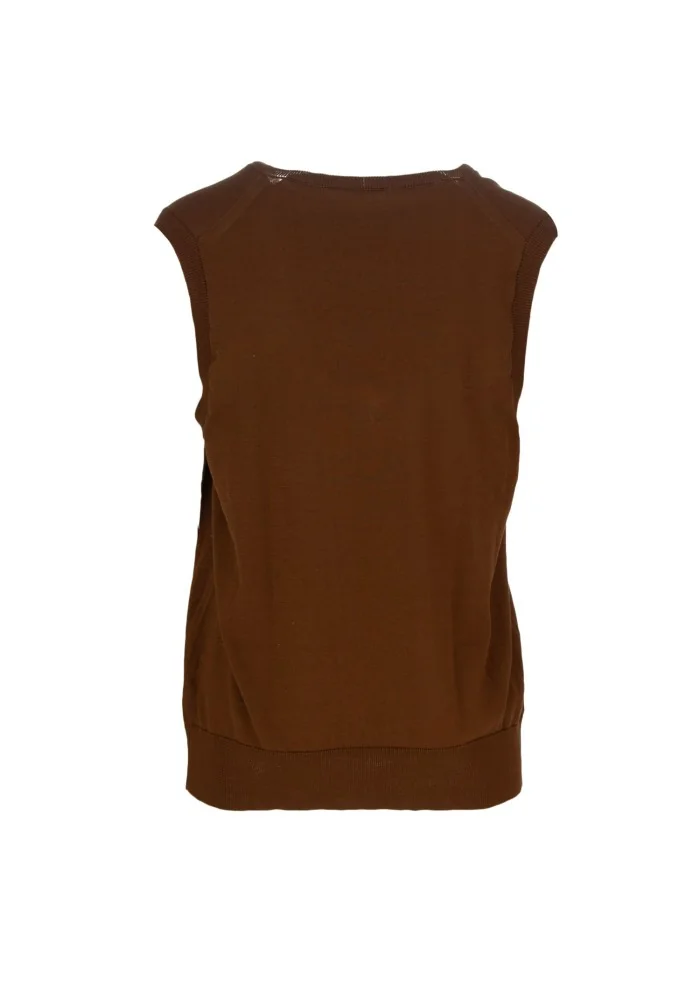 SEMICOUTURE |GILET SCOLLO A V MARRONE Pezzi Unici