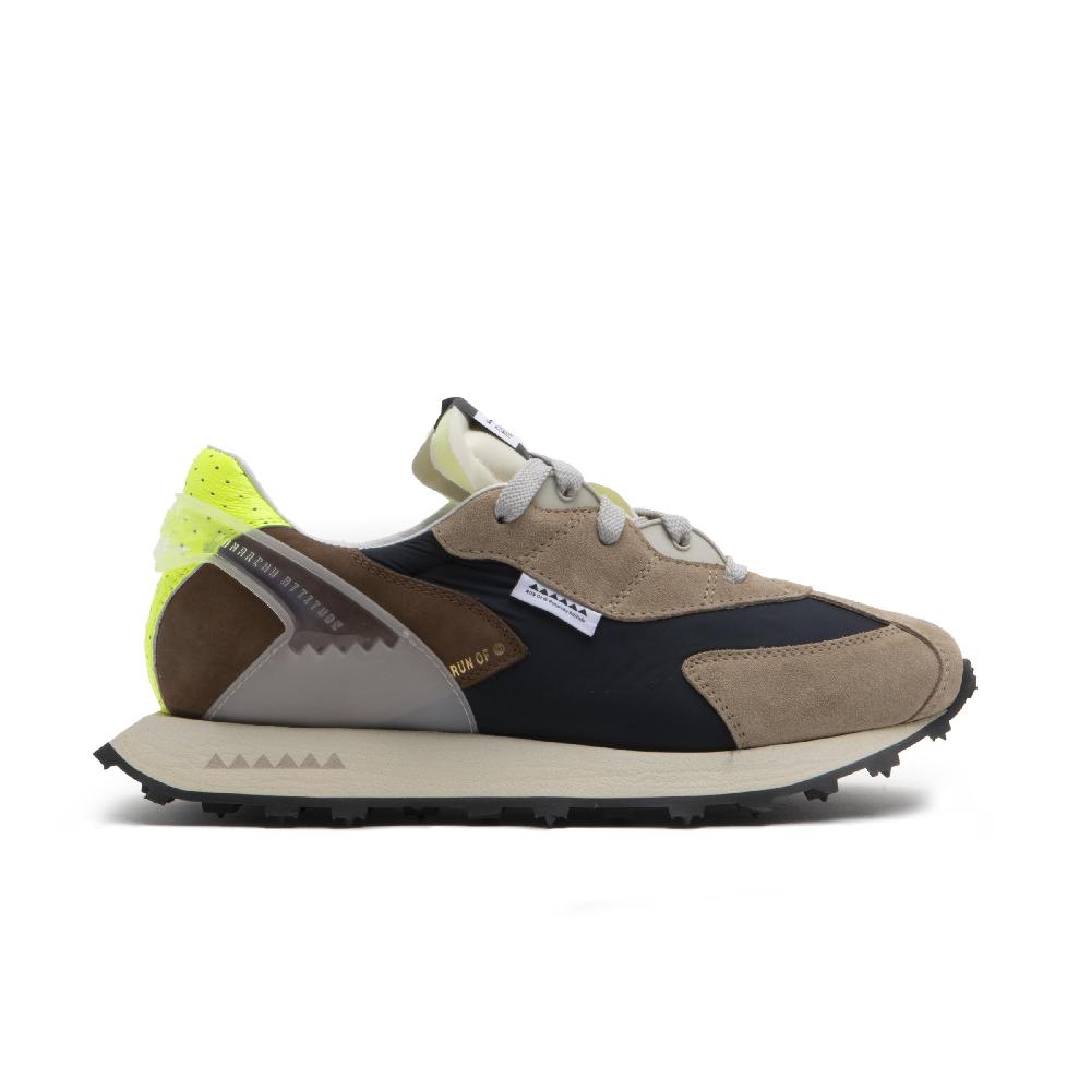 RUN OF Barrio sneakers in pelle scamosciata nylon e nabuk con talloncino in pelle gialla % Qualità