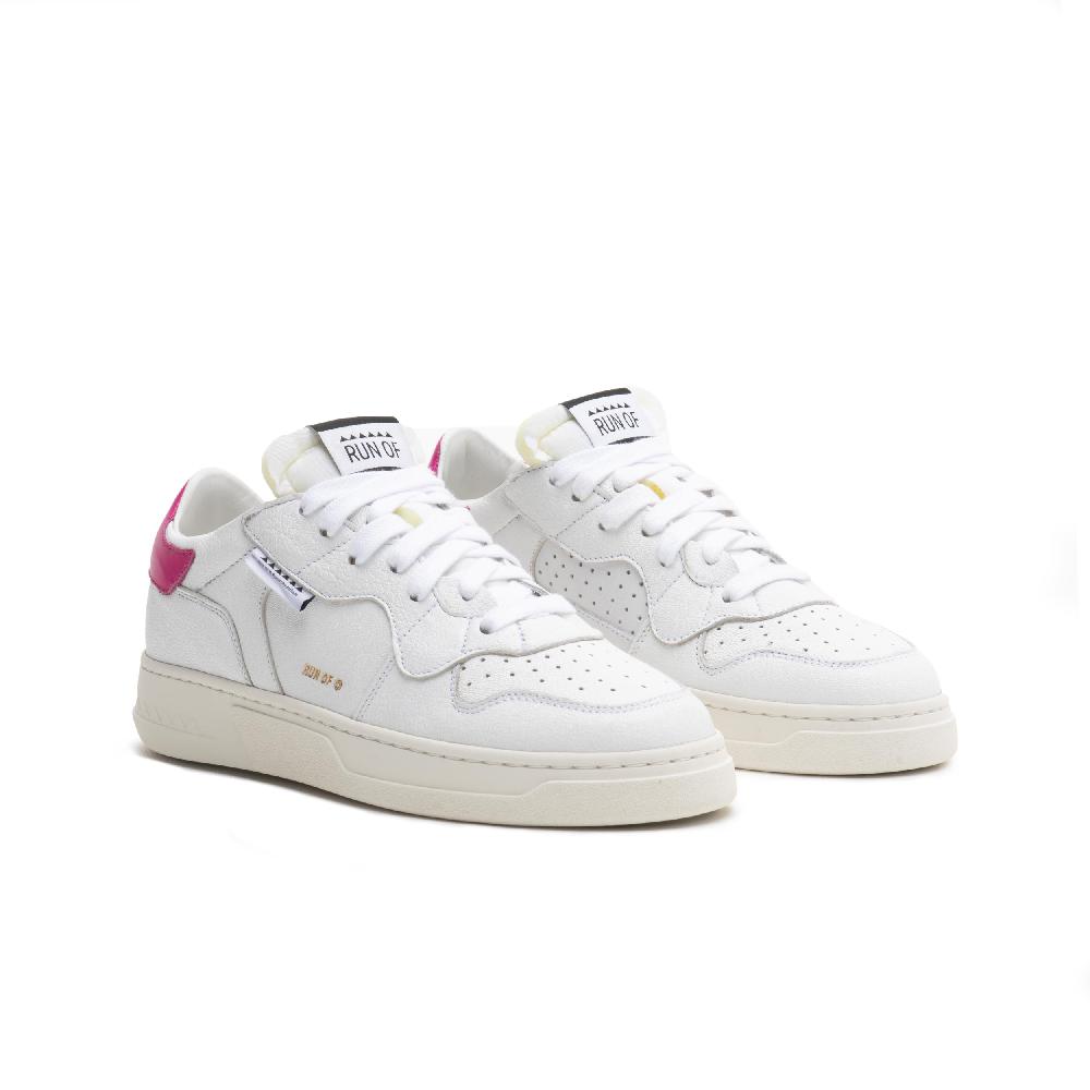 RUN OF Classic PK sneakers in pelle bianca con talloncino in pelle rosa Promozione Limitata