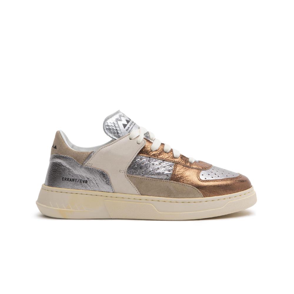 RUN OF Bronze sneakers in pelle colorata metallizzata e pelle scamosciata