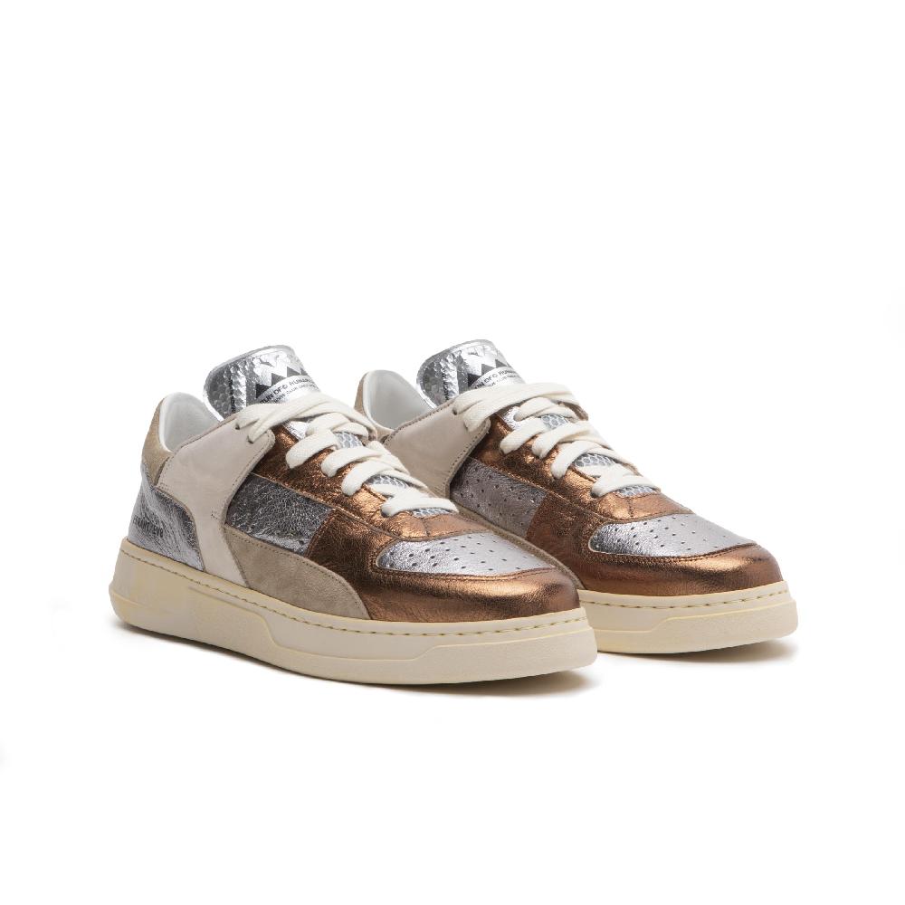 RUN OF Bronze sneakers in pelle colorata metallizzata e pelle scamosciata Shopping Online