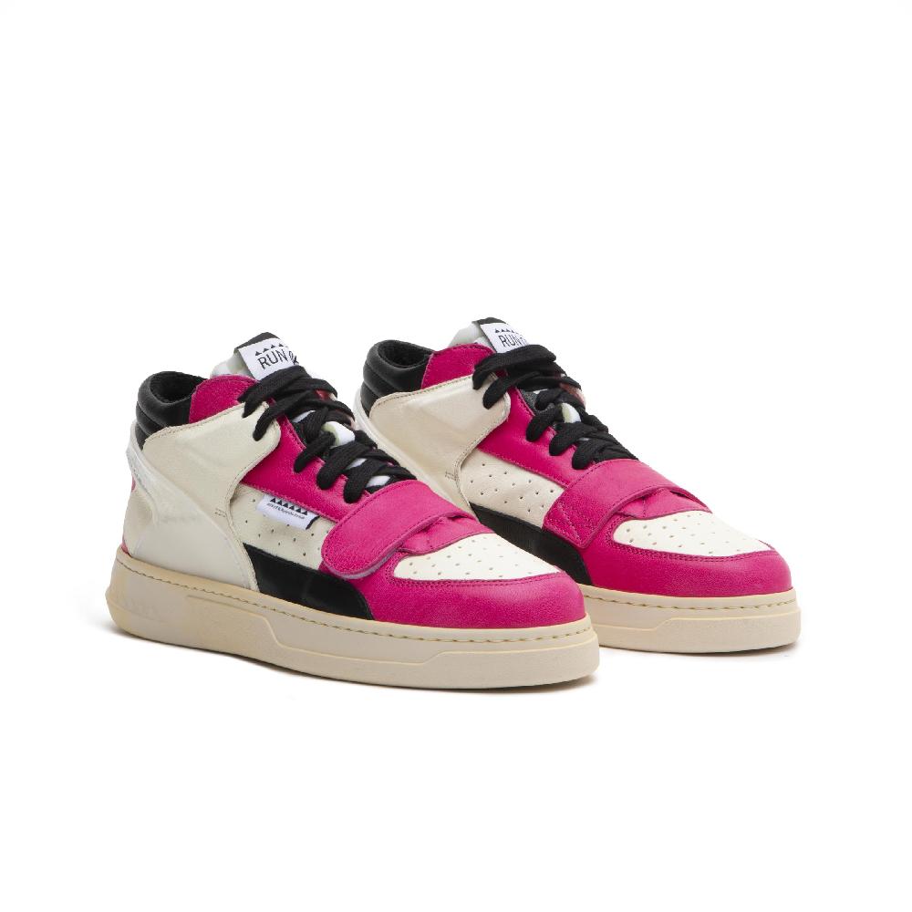 RUN OF Violet sneakers in pelle fuxia bianca e nera Sconto