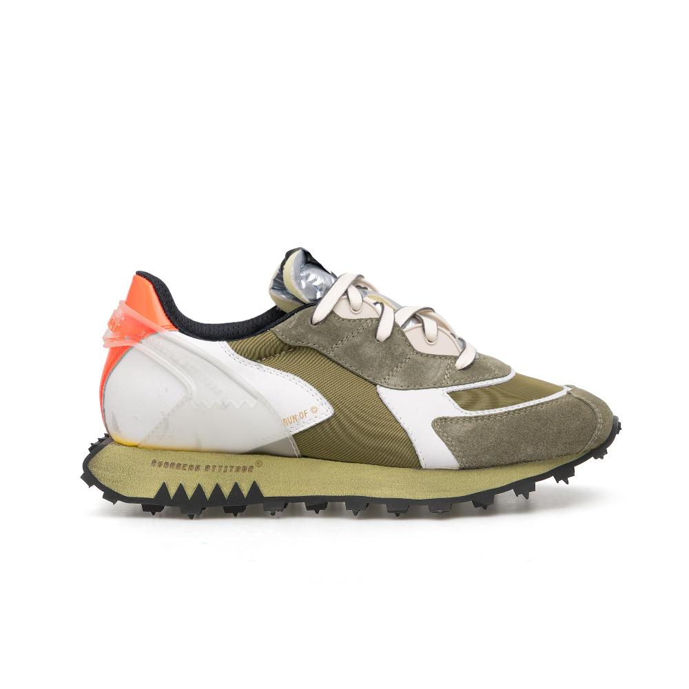 RUN OF Helmut sneakers in pelle e nylon con suola gialla