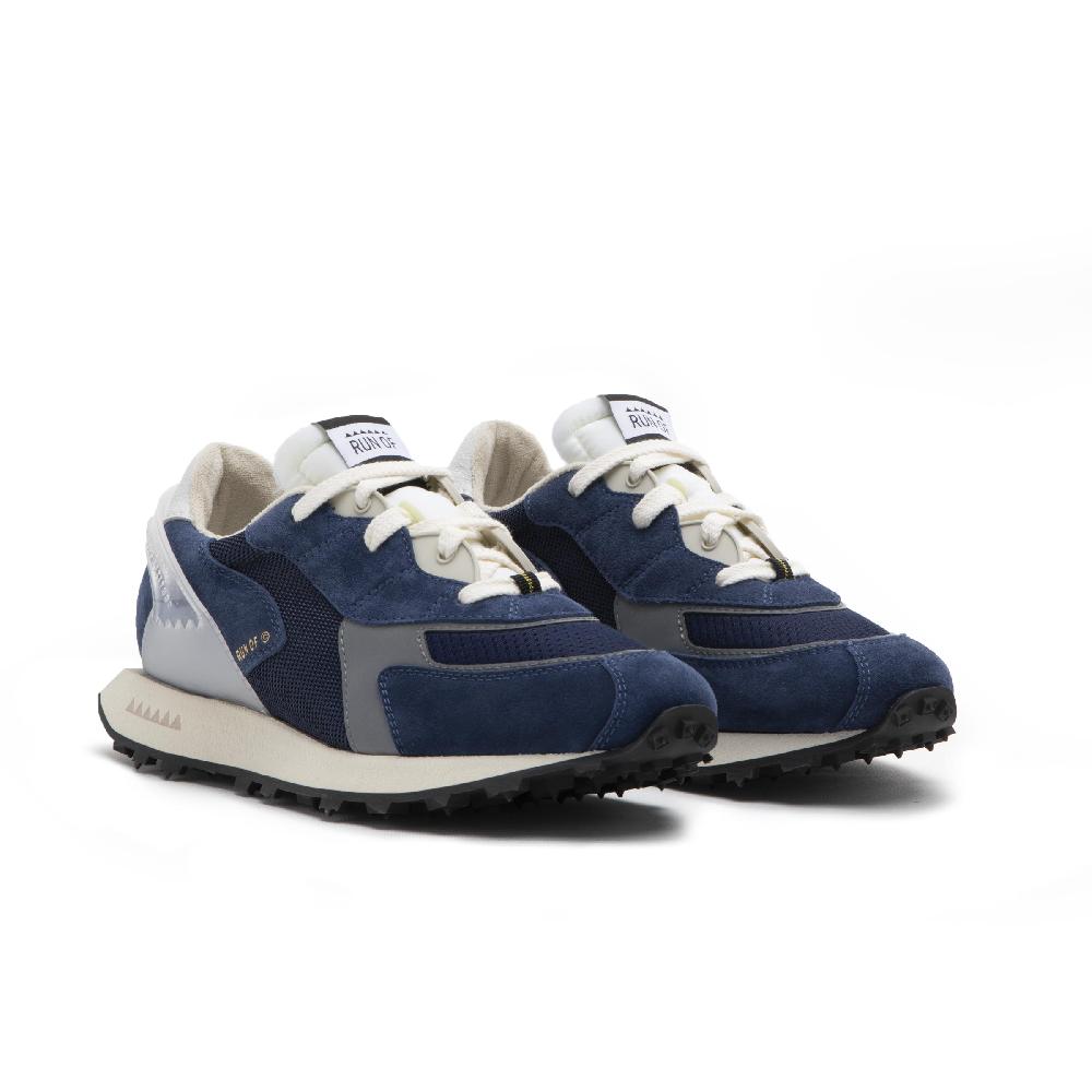 RUN OF sneakers Blau in pelle e rete con talloncino in pelle Vendite Flash