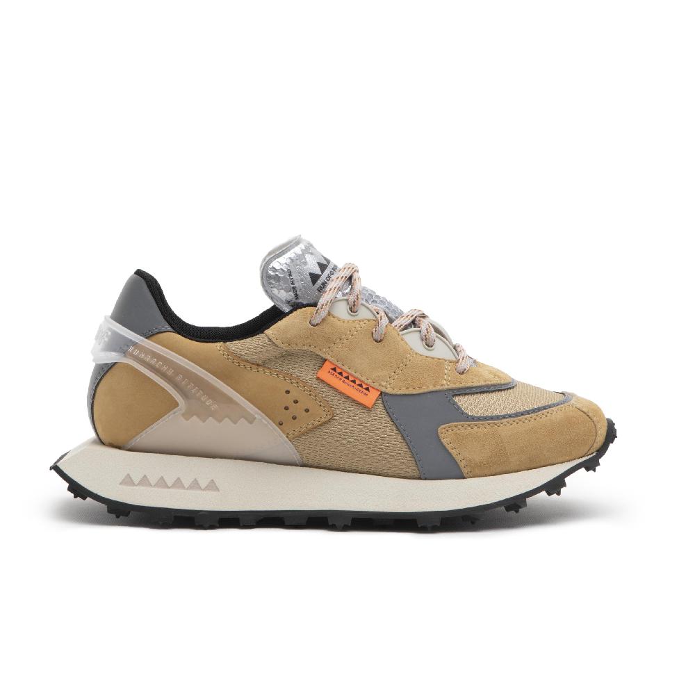 RUN OF Atene sneakers in pelle scamosciata marrone chiaro nabuk e nylon