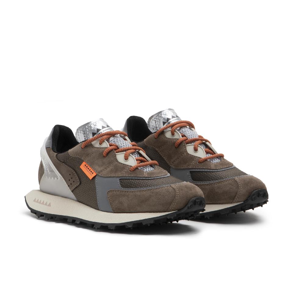 RUN OF New York sneakers in pelle scamosciata e mesh marrone con talloncino grigio |% RUN OF Nuovo