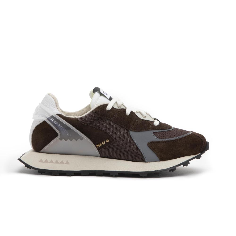 RUN OF sneakers Braun in pelle e rete con talloncino in pelle