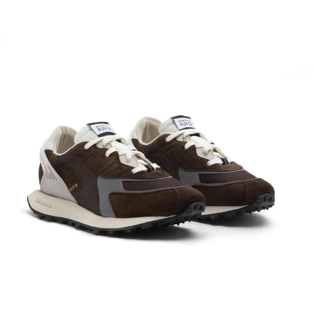 RUN OF sneakers Braun in pelle e rete con talloncino in pelle Promozione